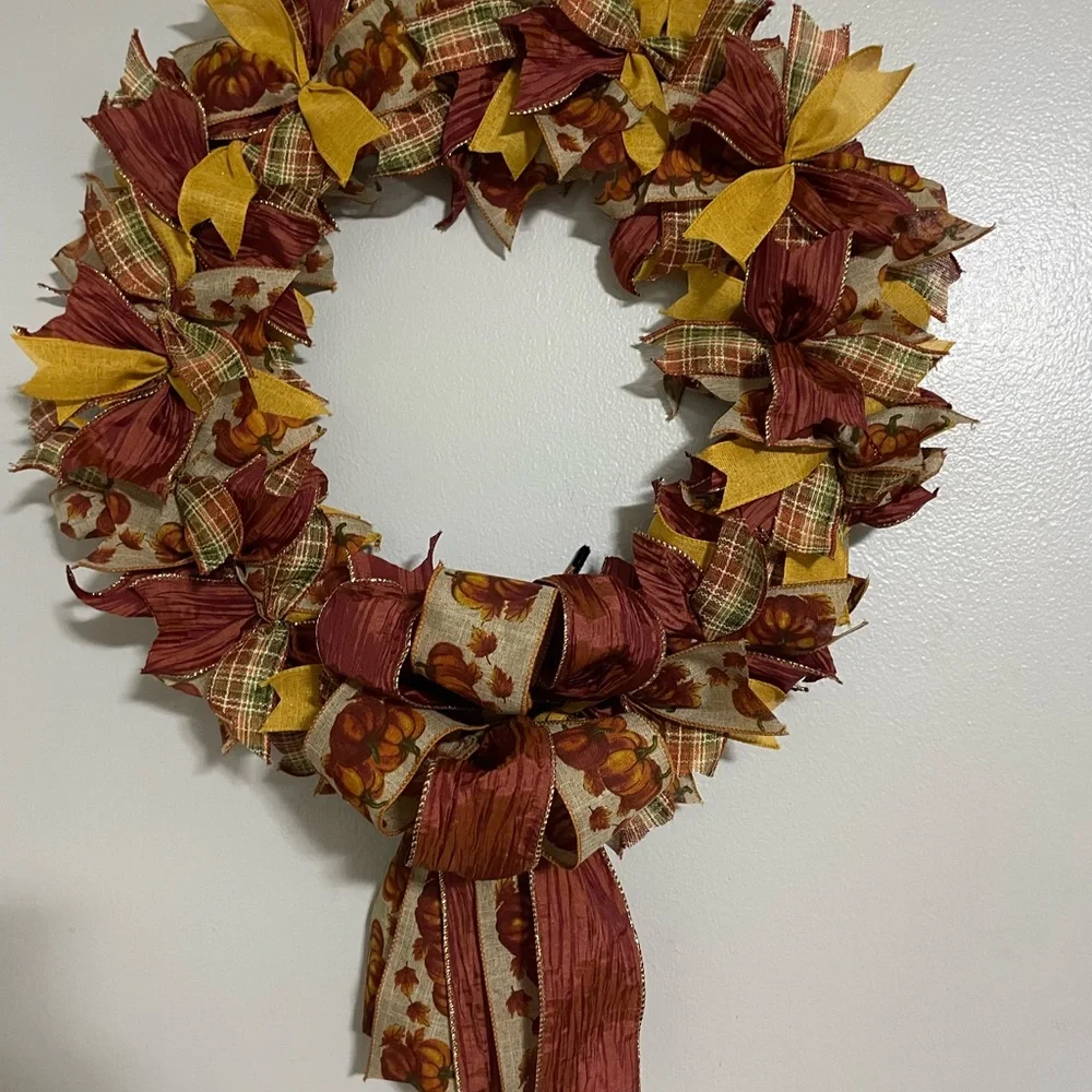 Handmade Fall Wreath with Burgundy & Gold Accents Comes with or without bow.